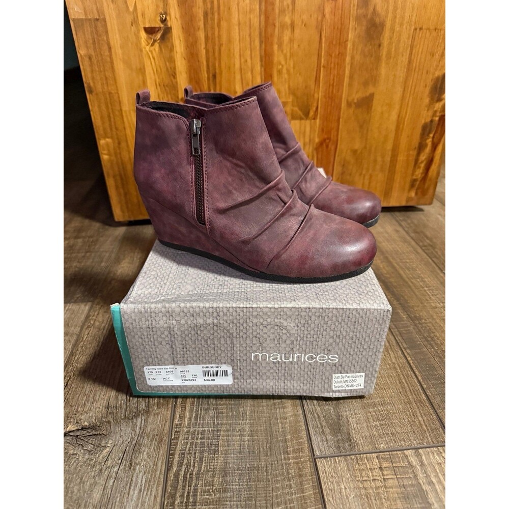 Maurice’s Tammy Side Zip Low Booties Sz. 8.5 New Burgundy